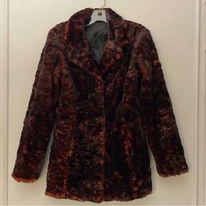 Vintage CHARLOTTE RUSSE Blood Red Burgundy Y2K Plush Faux Fur Coat Jacket S/M